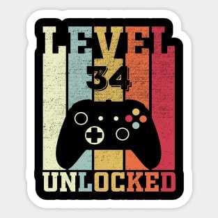 Level 34 Unlocked Funny Video Gamer 34th Birthday Gift Sticker